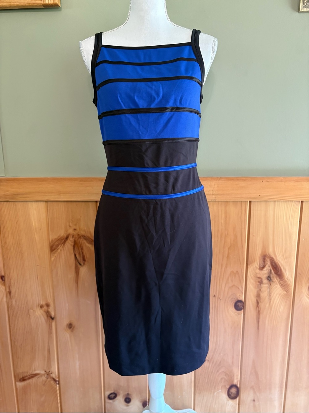 White House Black Market Colorblock Sheath Stripes Cobalt Blue Black Sz 6 NWT